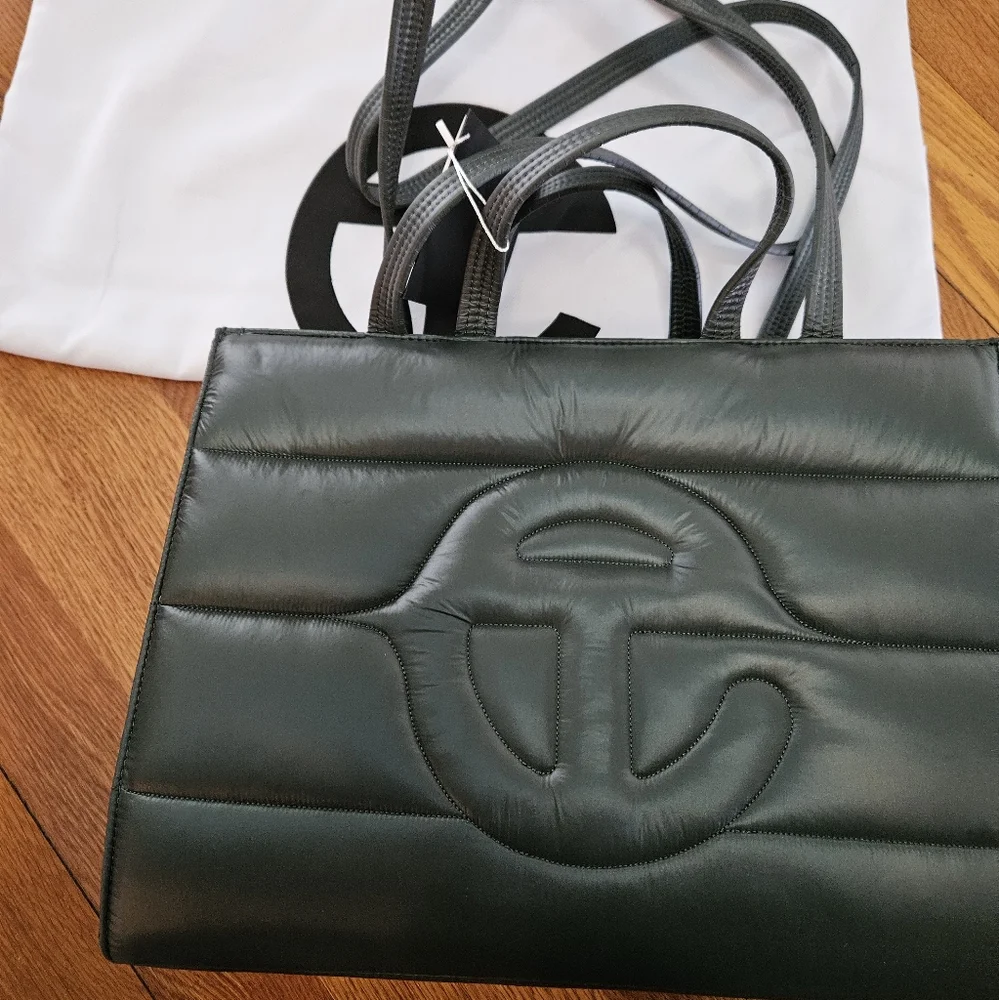 Telfar Moose Knuckles Army Green Puffer Medium Shopping Bag - Picture 2 of 8